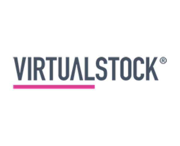 A sleek and modern logo representing virtual stock trading, featuring digital elements and a dynamic design.