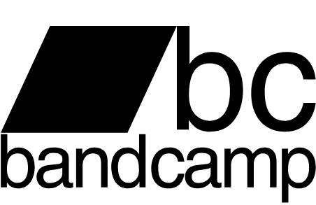 The Bandcamp logo presented in a classic black and white format, highlighting its recognizable and timeless design